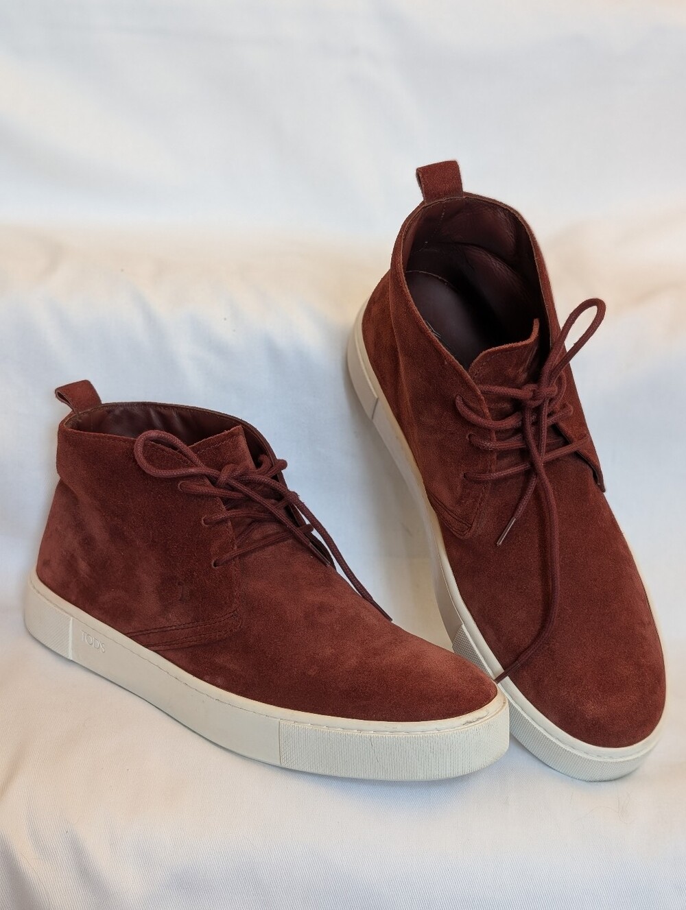 Tod’s Men’s Suede Chukka Boots Burgundy Made in Italy Size 8.5
